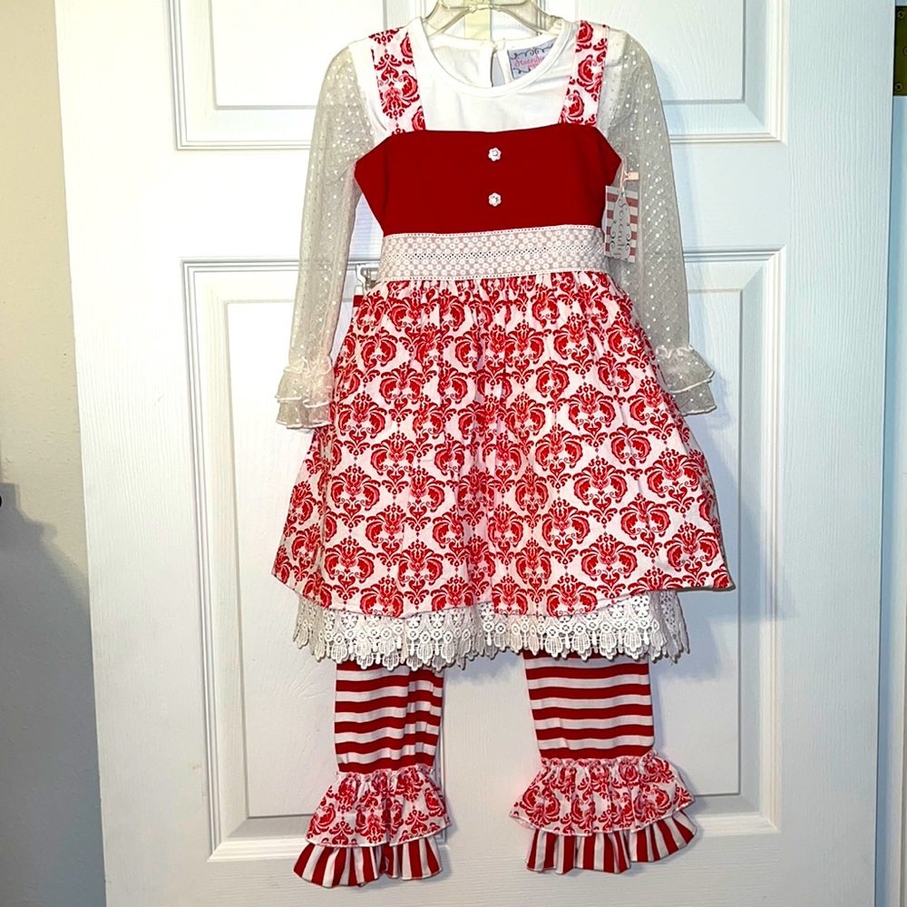 NWT Serendipity girls 4 Christmas three piece set.  Red/White
